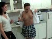sexy chick getting whipped and spanked in the kitchen