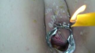 Hot wax inside pussy