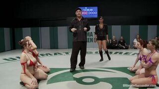 Massive 5 girl orgy as the losers are getting fucked & humiliated in front of the crowd.