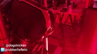 Rubber Gimp in latex with electro getting spanked