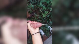 Outdoor handjob and sounding.