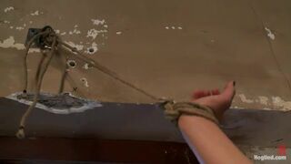 Hot blond has clothespins flogged off her breasts, fucked with a stick, vibrated and made to cum!