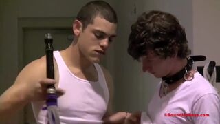 Bondage Twinks Play in Dungeon Whipping Blowjob Gay BDSM