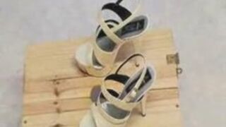 Golden plateau heels torturing cock