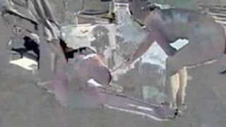 Restrained slave crawling in chains