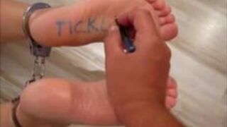 Tickle torment in leg cuffs