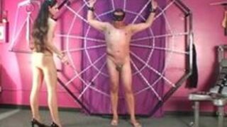 Pantyhose Amazon Punishes Male Slave