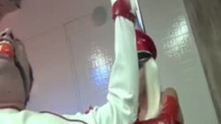 ass Spanking of Gagged Slave man