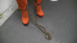 Strapped and gagged up in chains