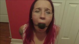 Ball gag and blowjob