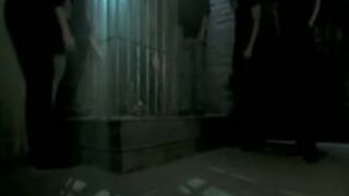 Caged hottie sucks And rides Several schlongs!