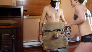 Ballbusting and shoe job