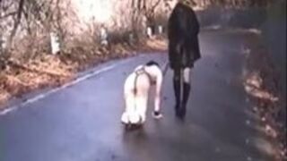 Taking her slave for a walk