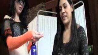 Handjob from two brunettes