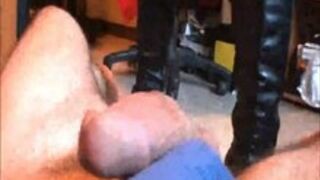 High heels boots cum and dom