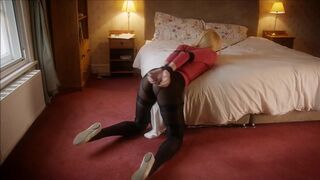 Tied lady in black Pantyhose