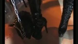 Strict Mistress with Caged Slave