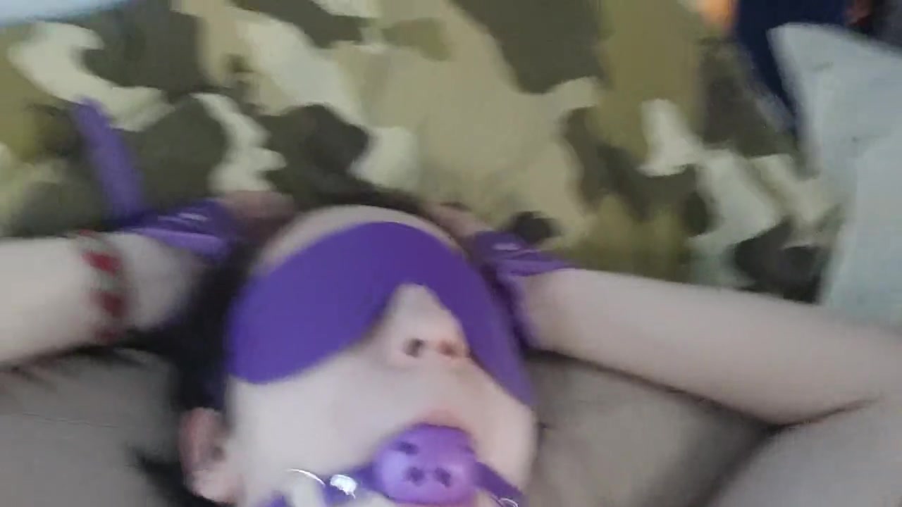 teenie in Purple Gag, Collar and Blindfold
