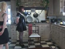 Mistress Spanking her Sissy Slave in Kitchen